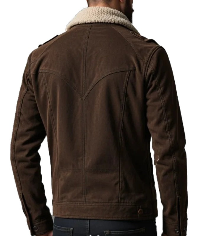 Men's Dark Brown Suede Trucker Jacket