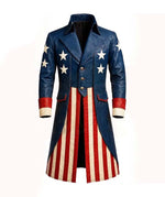 US Patriotic American Flag Leather Coat Long Women's Coat