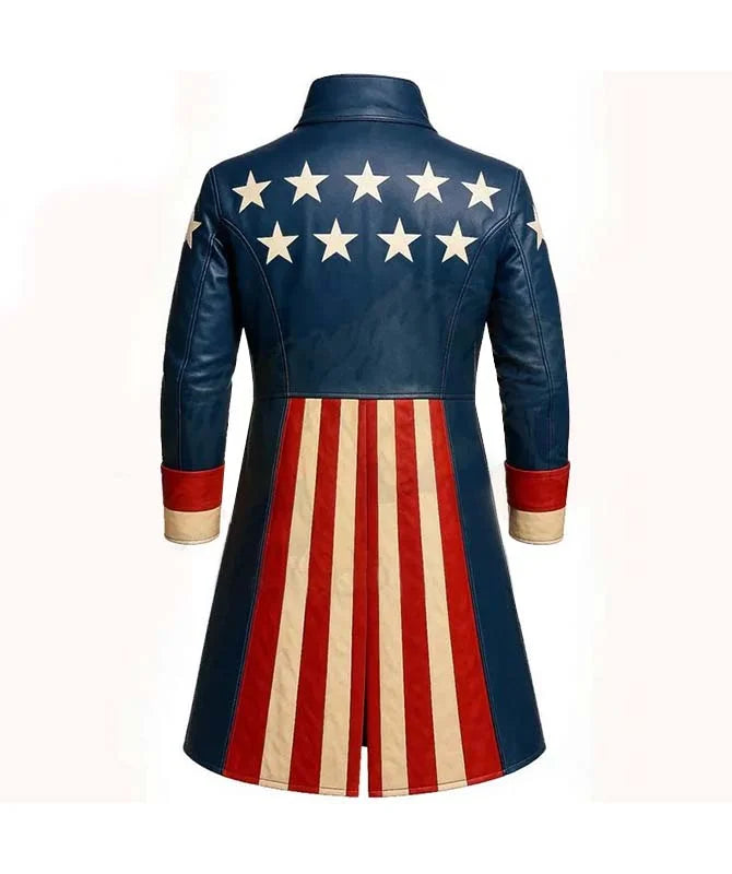 US Patriotic American Flag Leather Coat Long Women's Coat