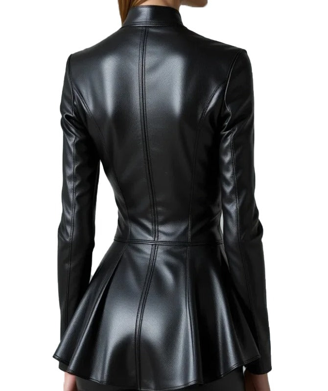 Women's Black Peplum Jacket – 2025 Premium Sheep Leather