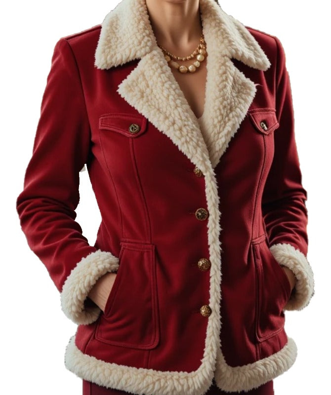 The Ultimate Red Suede Shearling Jacket for Women's