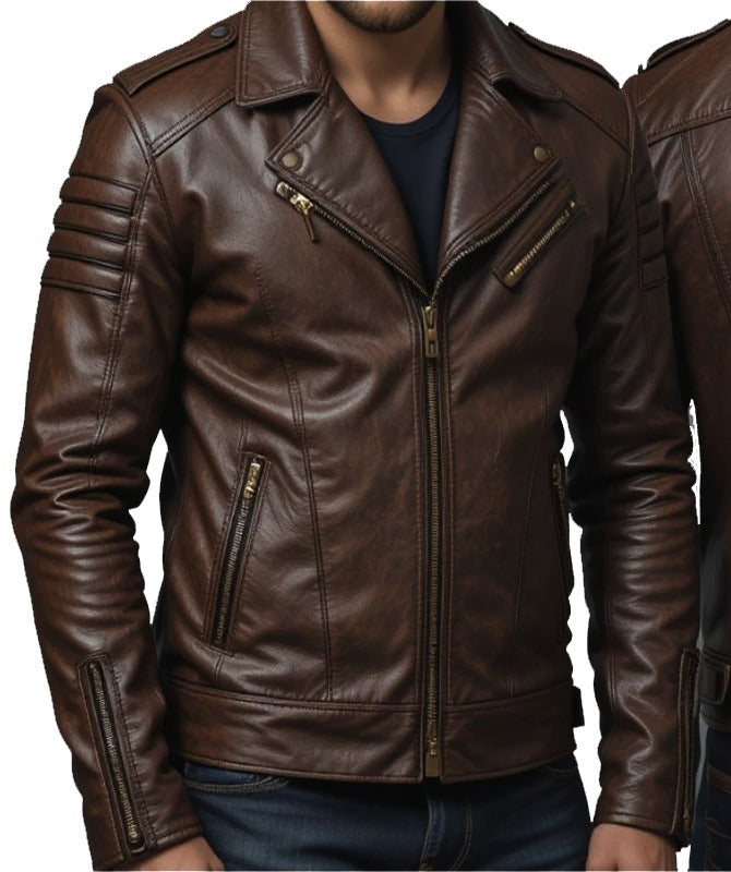 Men’s Brown Sheep Leather Vintage Biker Jacket