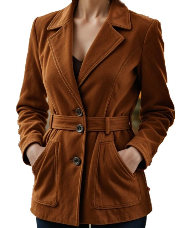 Women’s Brown Suede Belted Jacket