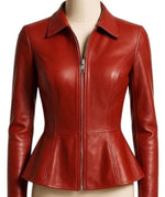 Women's Red Peplum Leather Jacket