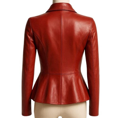 Women's Red Peplum Leather Jacket