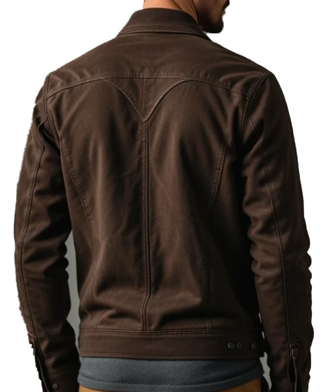 Men's Dark Brown Suede Trucker Jacket