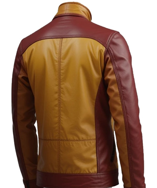 Men’s Mustard & Maroon Sheep Leather Jacket