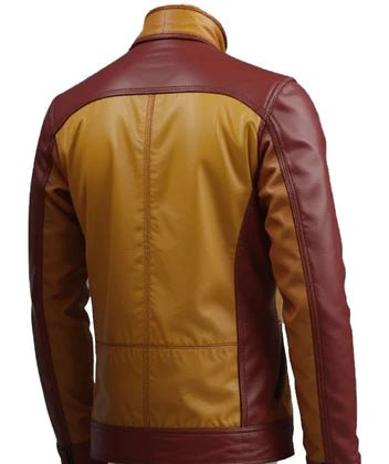 Women’s Mustard and Maroon Genuine Sheep Leather Jacket