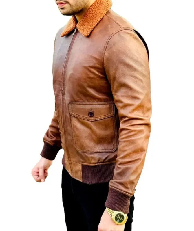 Men’s Vintage Brown Leather Bomber Jacket
