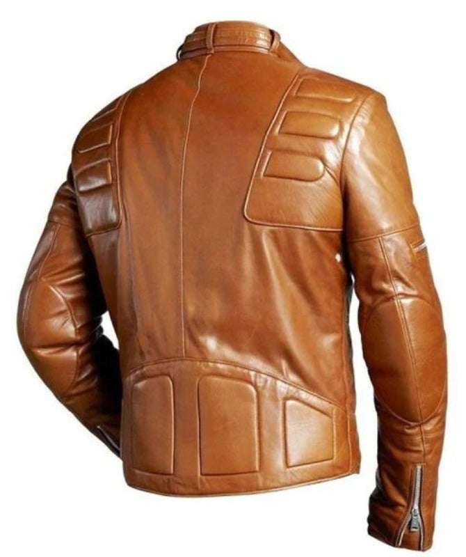Men’s Tan Brown Quilted Leather Biker Jacket