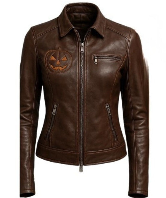 Women’s Halloween Brown Sheep Leather Jacket