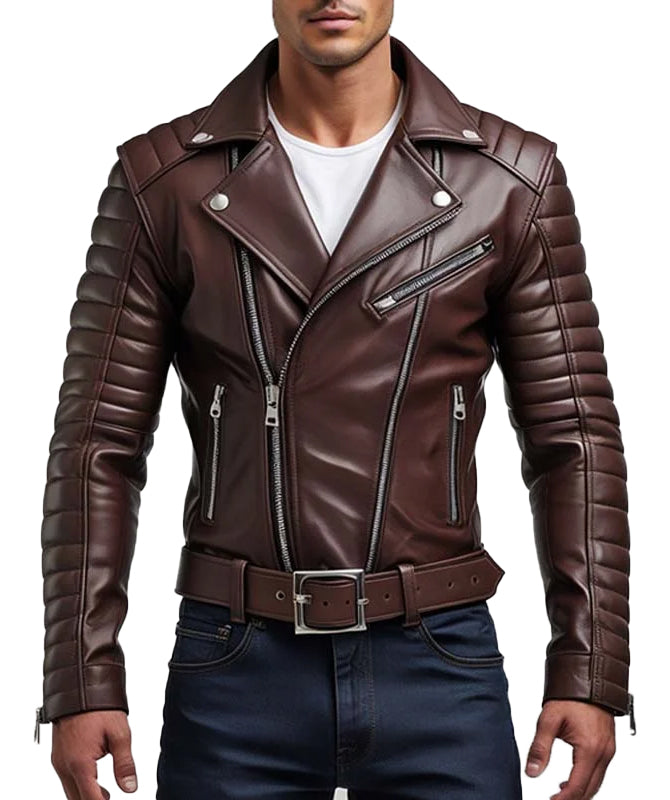 Men’s Premium Brown Sheep Leather Biker Jacket