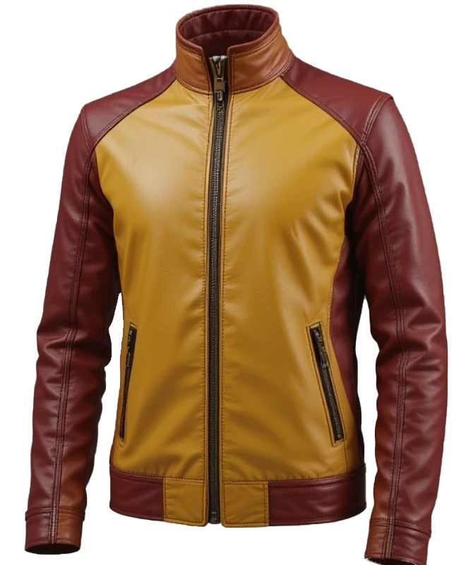 Men’s Mustard & Maroon Sheep Leather Jacket