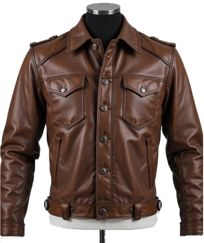 Men’s Vintage Brown Cowhide Military Jacket