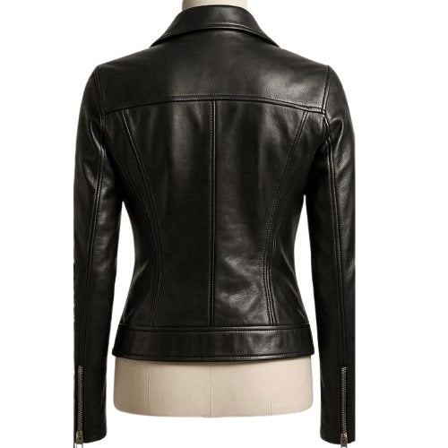 Women’s Classic Black Leather Jacket 100% Genuine Sheep Leather