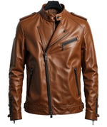 Men’s Chestnut Brown Leather Biker Jacket