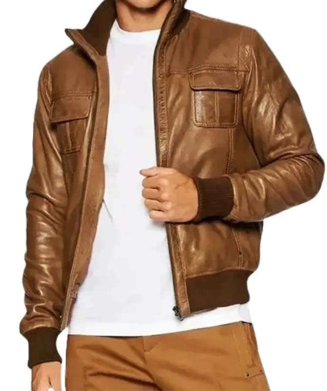 Men’s Premium Brown Sheepskin Bomber Jacket