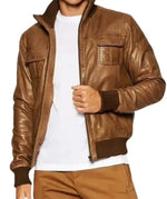 Men’s Premium Brown Sheepskin Bomber Jacket