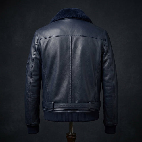Handmade Men's Navy Aviator Leather Jacket | Premium Sheep Leather image 1
