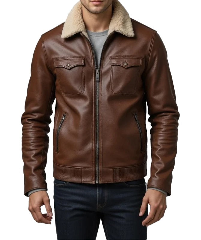 Men’s Brown Sheepskin Jacket with Shearling Collar