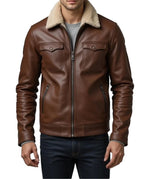 Men’s Brown Sheepskin Jacket with Shearling Collar
