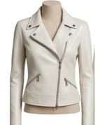 Women's White Biker Leather Jacket