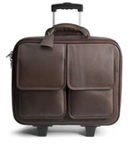 Executive Leather Business Trolley Bag with Double Pockets