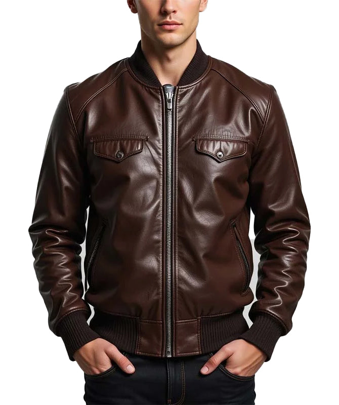 Men’s Brown Bomber Premium Genuine Leather Jacket