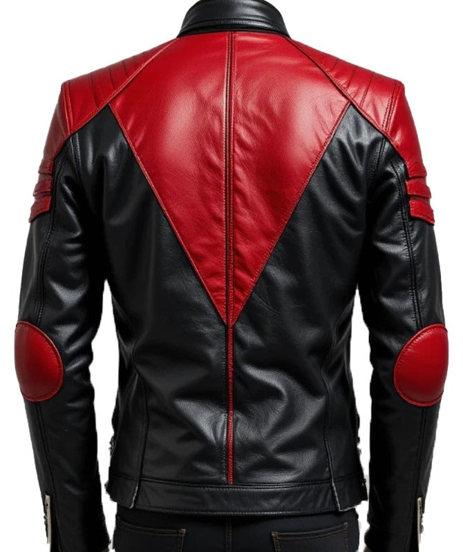 Men’s Black & Red Sheep Leather Biker Jacket