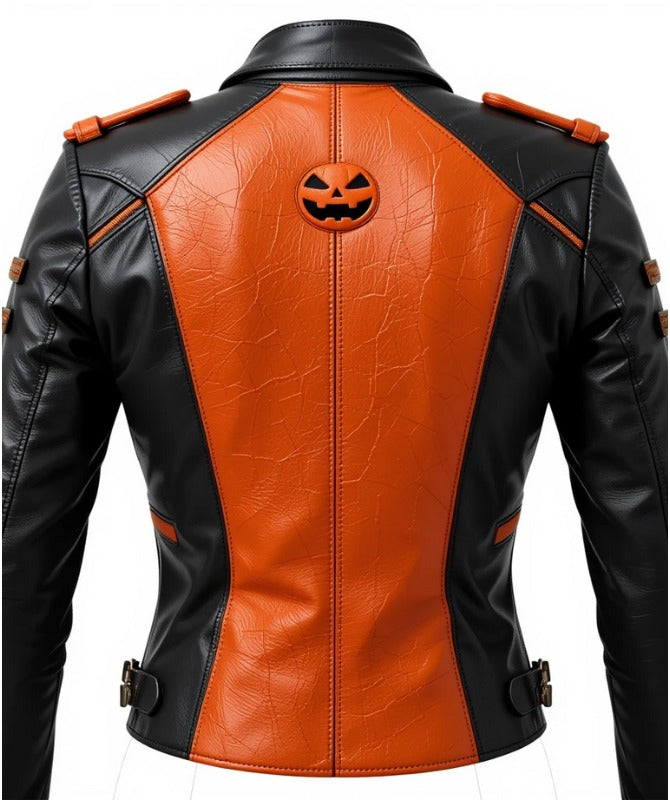 Women’s Halloween Jacket Black and Orange Sheep Leather