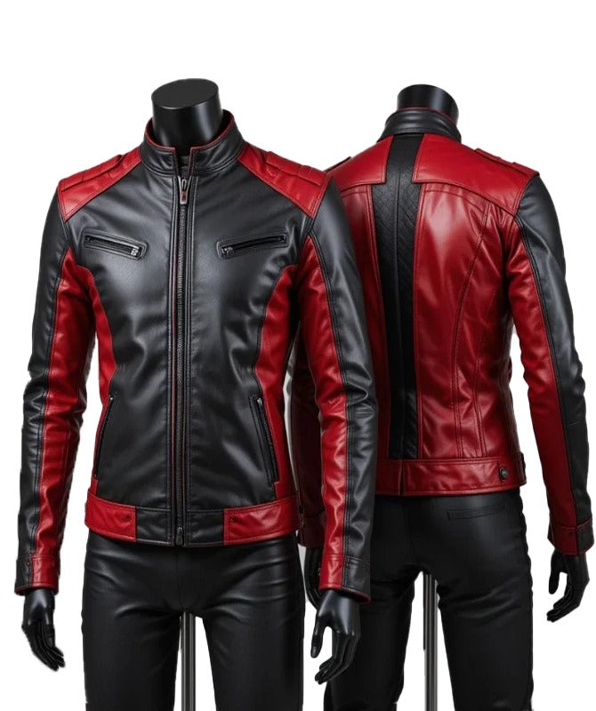 Men’s Red & Black Sheep Leather Biker Jacket