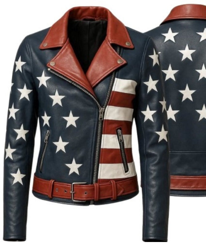 Men’s American Flag Sheep Leather Jacket Halloween Style