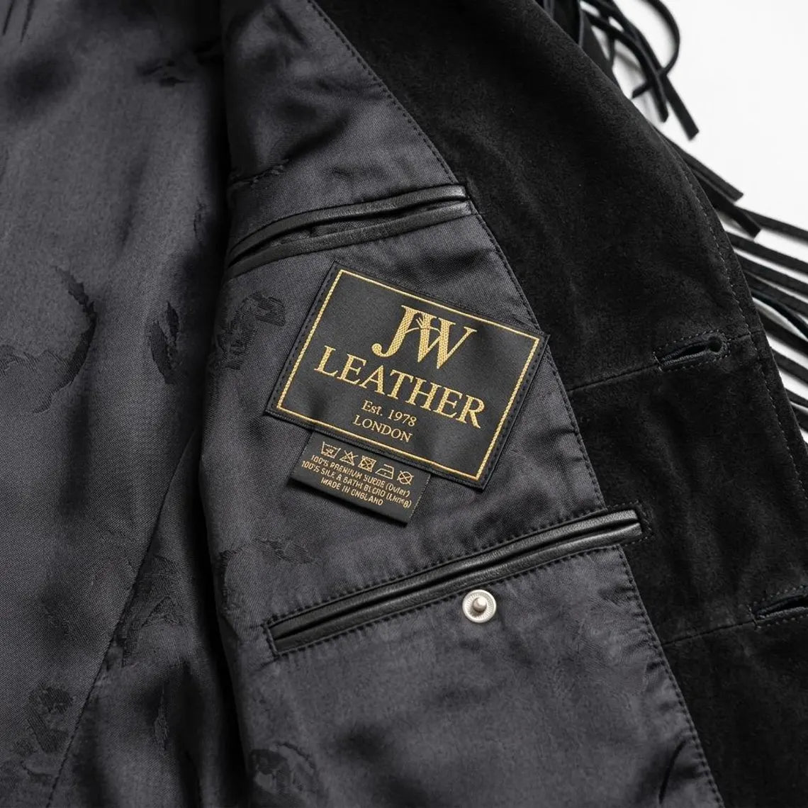 Womens Black Suede Leather Fringe Jacket Handmade Western Bohemian Style image 4
