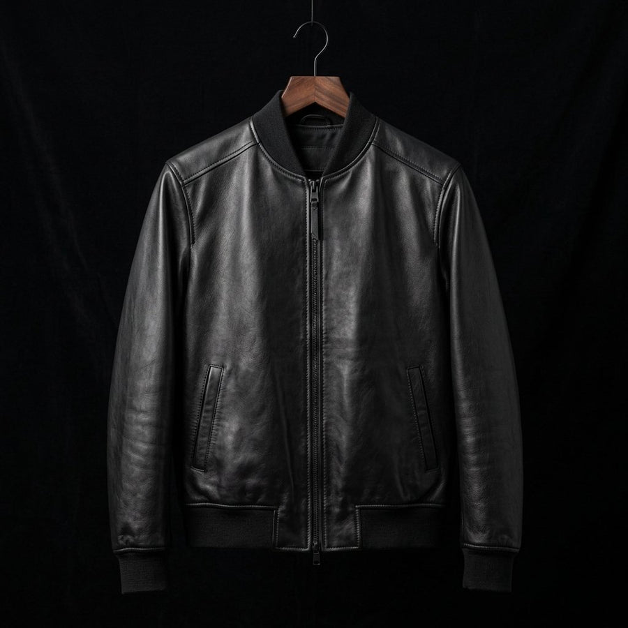 Men's Black Sheep Leather Bomber Jacket | Premium Genuine Leather | Modern Casual Style