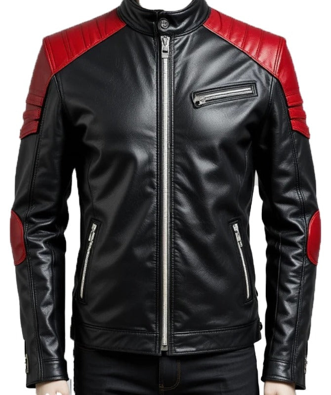 Men’s Black & Red Sheep Leather Biker Jacket