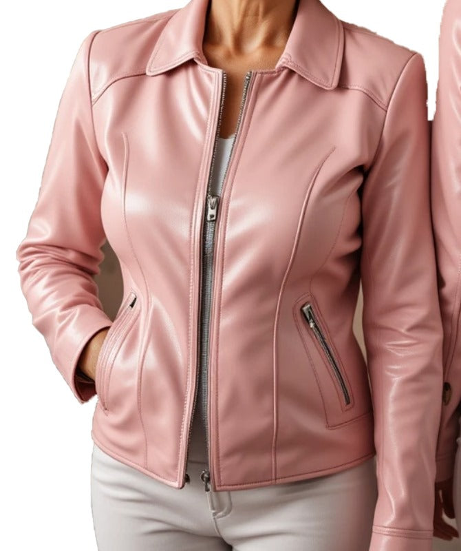 Soft Pink Sheep Leather Jacket for Women’s