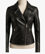 Women’s Classic Black Leather Jacket 100% Genuine Sheep Leather