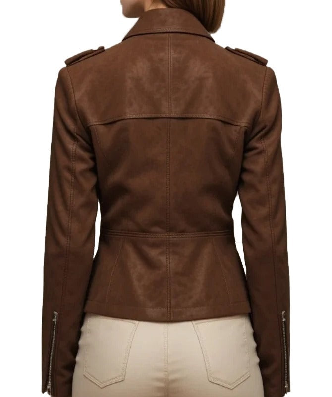 Women’s Classic Moto Suede Jacket – Rich Chestnut Brown Elegance