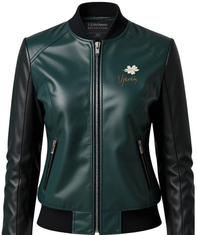 Women’s Green and Black Sheep Leather Jacket