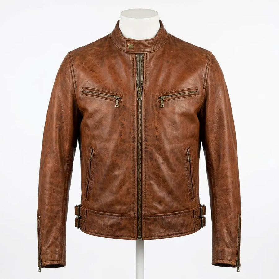 Men's Tan Brown Sheep Leather Jacket | Premium Genuine Leather | Classic Fitted Style