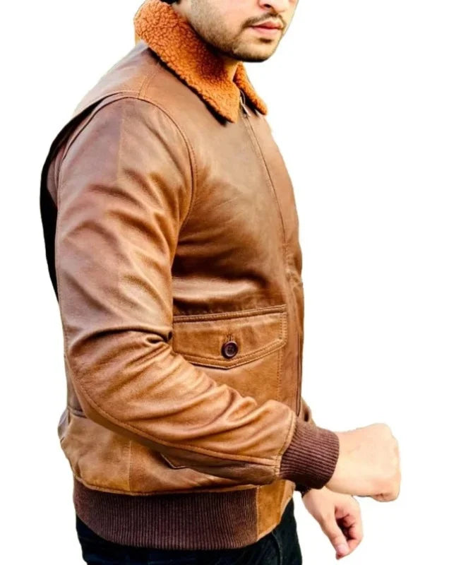 Men’s Vintage Brown Leather Bomber Jacket