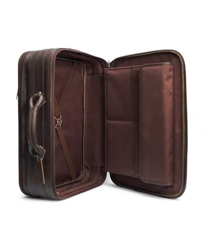 Executive Leather Business Trolley Bag with Double Pockets