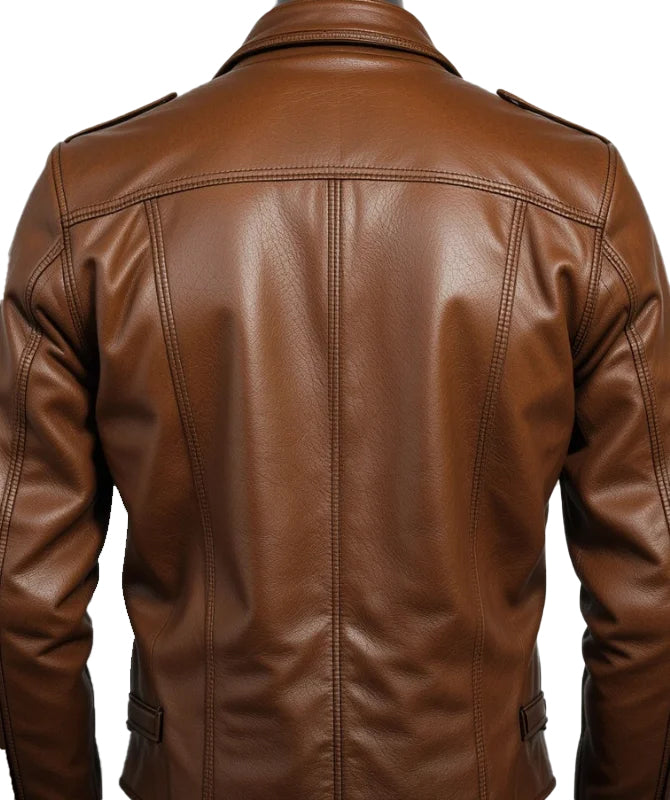 Men’s Chestnut Brown Leather Biker Jacket