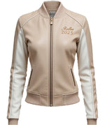 Women’s Custom Beige and White Slim Fit Outerwear Jacket