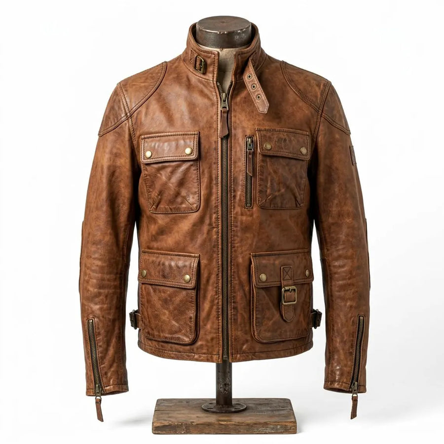 Men's Tan Brown Sheep Leather Jacket | Premium Genuine Leather | Vintage Utility Style