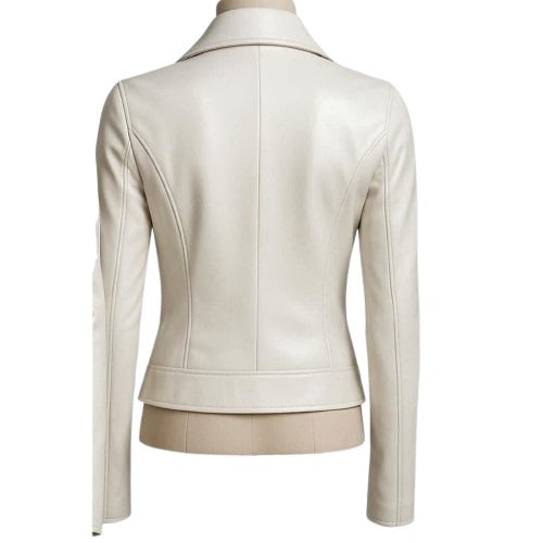 Women's White Biker Leather Jacket