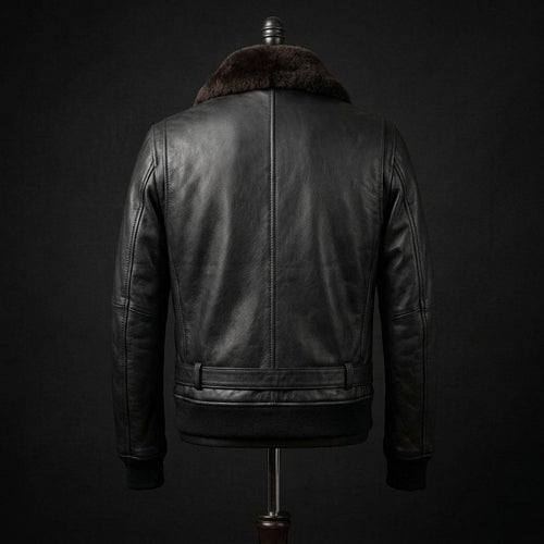 Handmade Men's Black Shearling Aviator Jacket | Premium Sheepskin Leather image 1