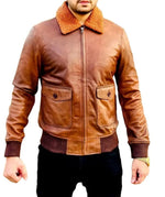 Men’s Vintage Brown Leather Bomber Jacket