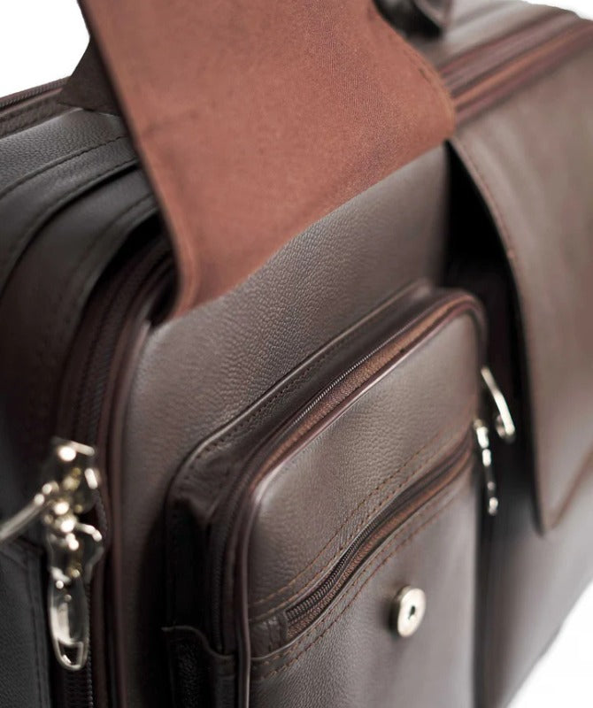 Executive Leather Business Trolley Bag with Double Pockets
