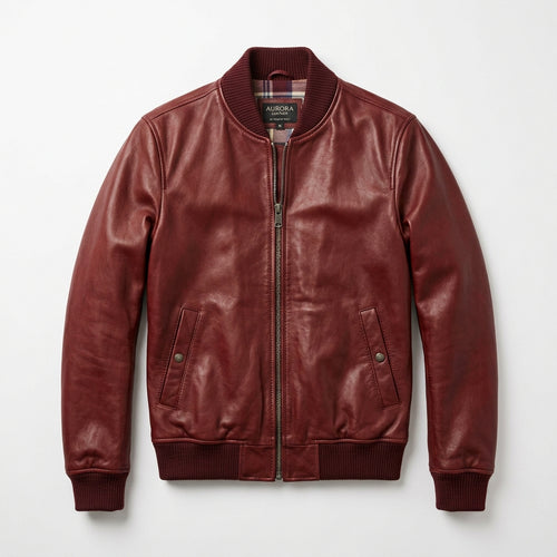 Burgundy Leather Bomber Jacket | JW Leather